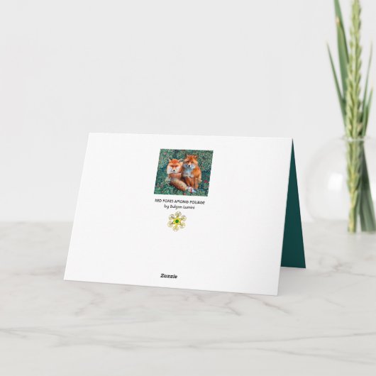 RODE VLOEISTOFFEN VAN GREENERY, FOLIAGE EN STROMEN FEESTDAGEN KAART (Achterkant)