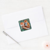 RODE VLOEISTOFFEN VAN GREENERY, FOLIAGE EN STROMEN VIERKANTE STICKER (Envelop)