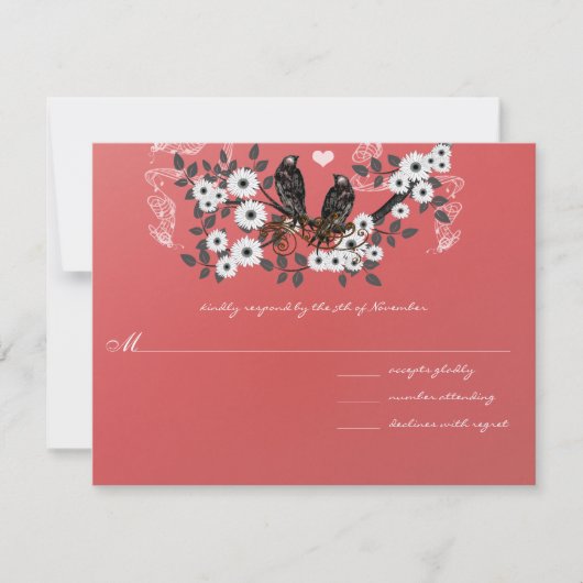 Rode Vloertak  Tortelduifjes Weddenschap #3 RSVP Kaartje (Voorkant)