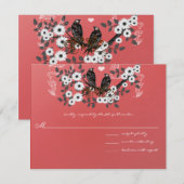 Rode Vloertak  Tortelduifjes Weddenschap #3 RSVP Kaartje (Voorkant / Achterkant)