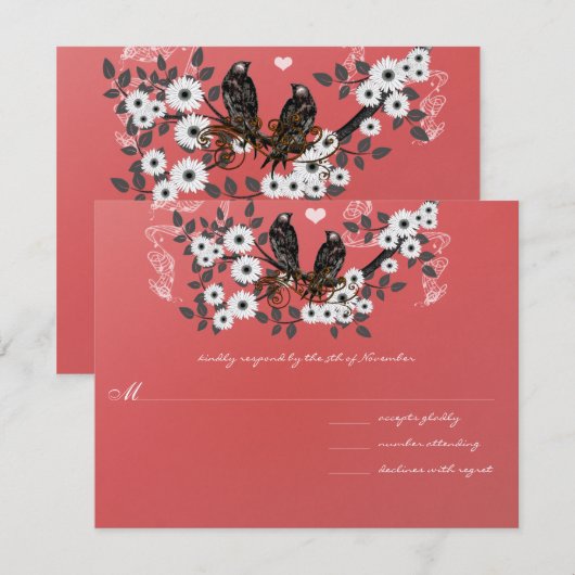 Rode Vloertak  Tortelduifjes Weddenschap #3 RSVP Kaartje (Voorkant / Achterkant)