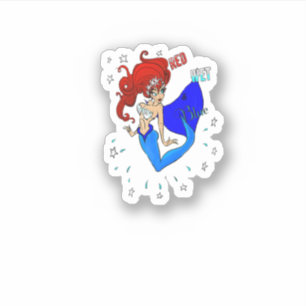 rode vochtige blauwe 4 juli zeemeermin sticker