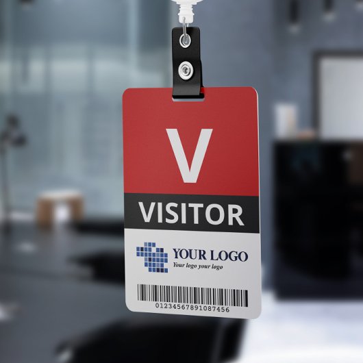 Rode Voeg uw logo & streepjescode bezoeker toe Badge