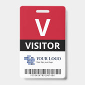 Rode Voeg uw logo & streepjescode bezoeker toe Badge (Voorzijde)