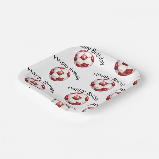 Rode Voetbal Custom Verjaardagsfeestje Papieren Bordje (Gebogen)