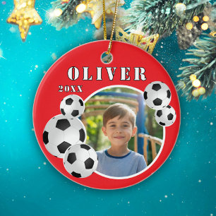 Rode Voetbal Sport Foto Keramisch Ornament