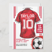Rode Voetbal Sport Jongen Jersey Kids Verjaardagsf Kaart (Voorkant)