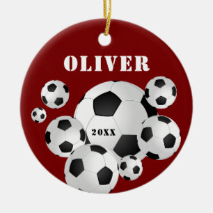Rode Voetbal Sport Kinderen Aandenken Keramisch Ornament