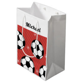 Rode Voetbal Striped Festive Ball & Snow Boys Name Medium Cadeauzakje