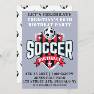 Rode Voetbal Theme Birthday Party Invitations