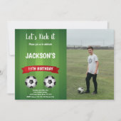 Rode Voetbal Verjaardag Uitnodiging met Foto (Voorkant)