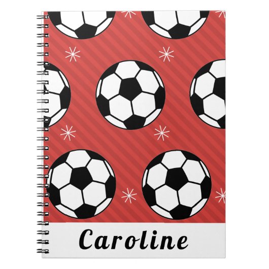 Rode Voetbal Winterband Snowflake Naam Cute Notitieboek (Voorkant)