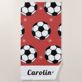 Rode Voetbal Winterband Snowflake Naam Cute Strandlaken (Voorkant)