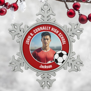 Rode Voetbalspeler Foto Hogeschool Spirit Tin Sneeuwvlok Ornament