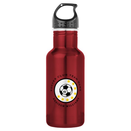 Rode Voetbalteam Shirt Nummer Persoonlijk Waterfles (Voorkant)