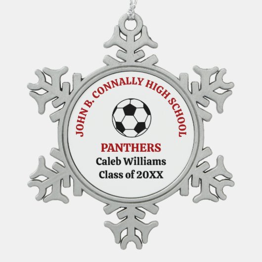 Rode Voetbalteam van de Middelbare School Persoonl Tin Sneeuwvlok Ornament (Voorkant)