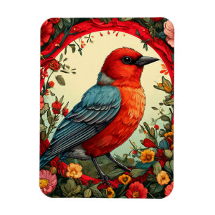 🐦 Rode Vogel Bloemenkrans Natuur Decoratie 🌸 Magneet