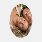 Rode  vogel, eerste kerstfoto Bruin Metalen Ornament (Voorkant Rechts)