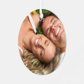 Rode  vogel, eerste kerstfoto Bruin Metalen Ornament (Voorkant links)