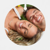 Rode  vogel, eerste kerstfoto Bruin Metalen Ornament (Voorkant)