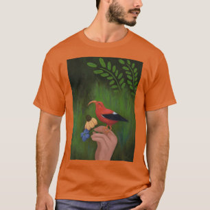 Rode vogel en bloemen op Nymph Hand Iiwi Hawaiian T-shirt