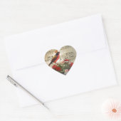 Rode vogel en rozen op  muziekvel hart sticker (Envelop)