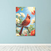 Rode vogel en zonneschijn canvas afdruk (Insitu (Houten vloer))