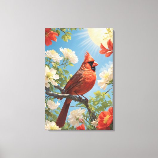 Rode vogel en zonneschijn canvas afdruk (Voorkant)