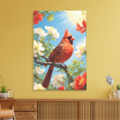 Rode vogel en zonneschijn canvas afdruk (Insitu (Woonkamer))