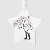 Rode vogel en zwarte kattenster ornament (voorkant)