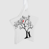 Rode vogel en zwarte kattenster ornament (voorkant)