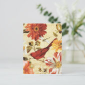 Rode vogel in een bloem briefkaart (Staand voorkant)