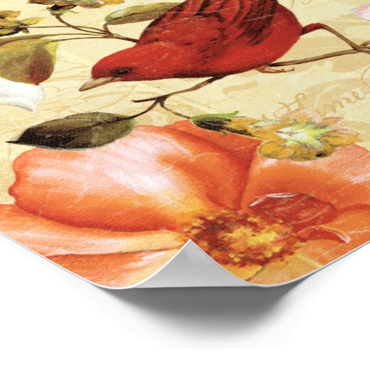 Rode vogel in een bloem poster (Hoek)