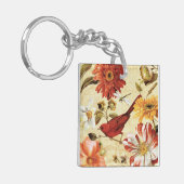 Rode vogel in een bloem sleutelhanger (Voorkant Links)