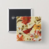 Rode vogel in een bloem vierkante button 5,1 cm (Voorkant /achterkant)
