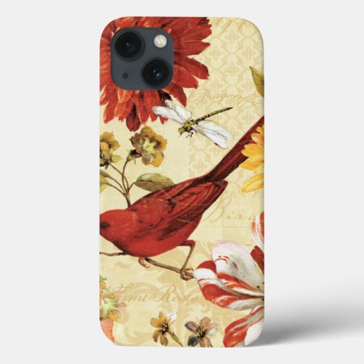 Rode Vogel in een Tuin van de Bloem Case-Mate iPhone Case (Achterkant)