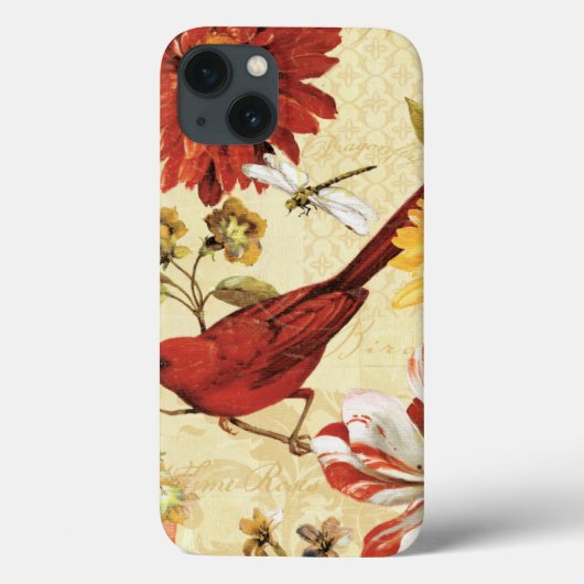 Rode Vogel in een Tuin van de Bloem Case-Mate iPhone Case (Achterkant)