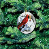 rode vogel in sneeuw keramisch ornament