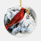 rode vogel in sneeuw keramisch ornament (Voorkant)