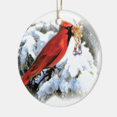 rode vogel in sneeuw keramisch ornament (Links)