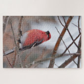 Rode Vogel in Wintersneeuw Legpuzzel (Horizontaal)