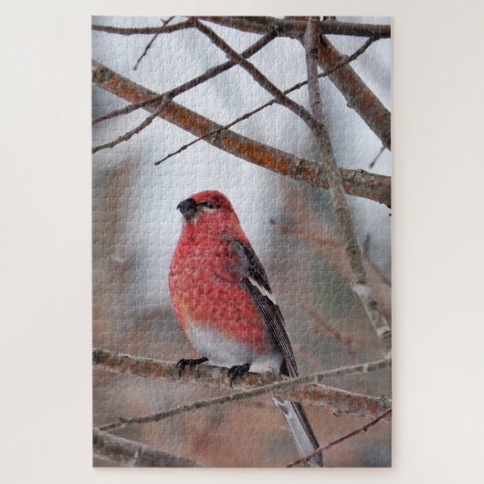 Rode Vogel in Wintersneeuw Legpuzzel (Verticaal)