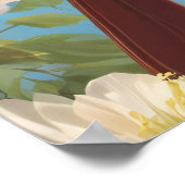 Rode vogel in zonneschijn en bloemen poster (Hoek)