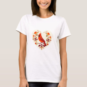 Rode vogel (kardinaal) minnaar - Boho Folk Art T-shirt