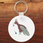 Rode vogel met blauwe bloemen sleutelhanger (Achterkant)