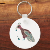 Rode vogel met blauwe bloemen sleutelhanger (Voorkant)
