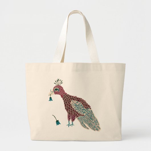 Rode vogel met bloemen grote tote bag (Voorkant)
