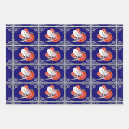 Rode vogel op blauw-rood-gepersonaliseerd blauw en inpakpapier vel