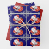 Rode vogel op blauw-rood-gepersonaliseerd blauw en inpakpapier vel (In situ)