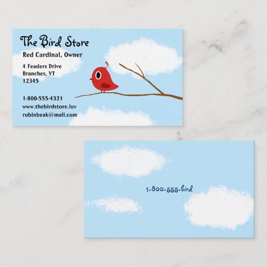 Rode vogel op een boomtak met Cloudy Sky Visitekaartje (Voorkant / Achterkant)